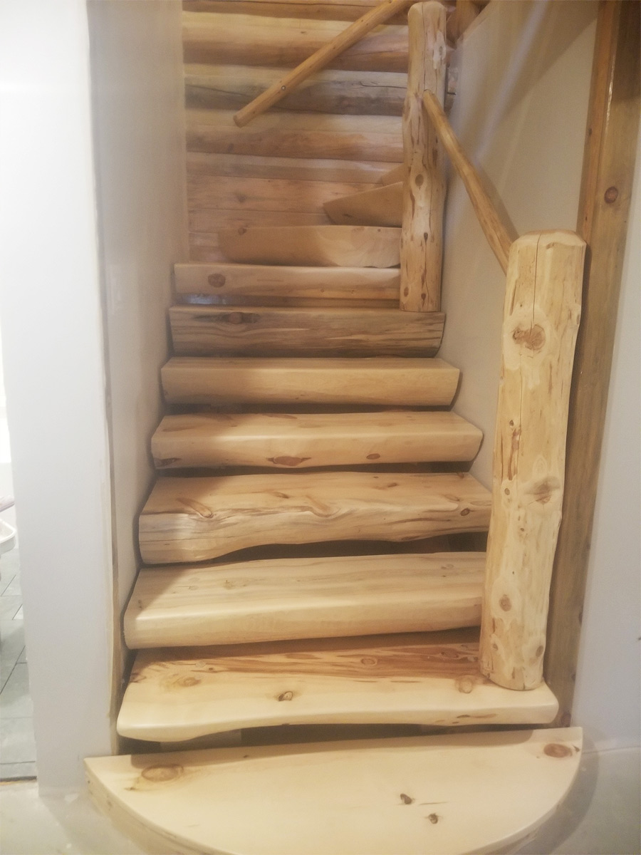 Hand Made Log Home Stairway