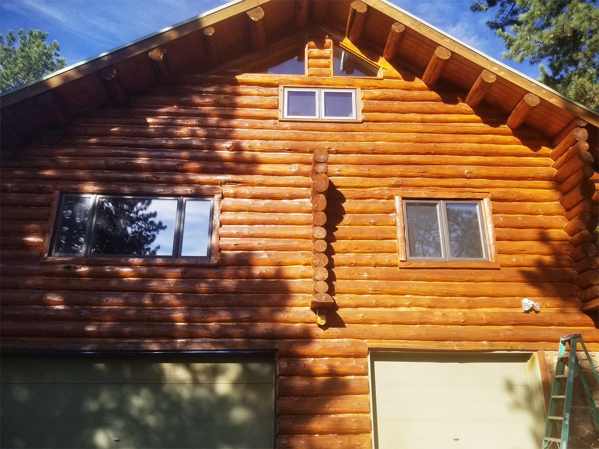 Log Home Newly Sealed Garage View